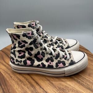 Converse Chuck Taylor Hi Platform Shoes Womens Size 8 White Black Pink Leopard
